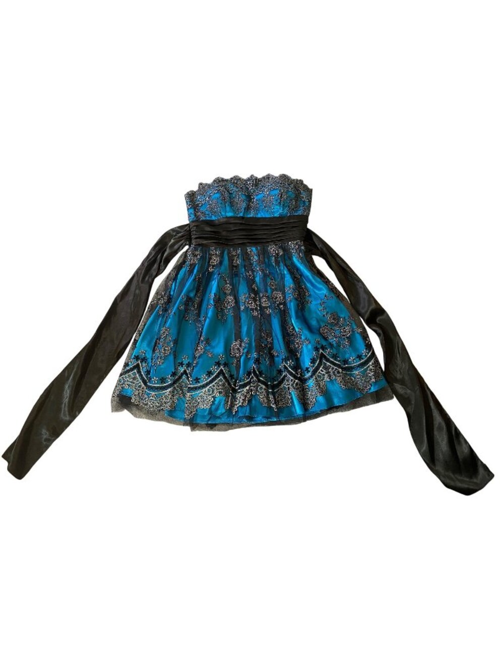Blondie Nites Strapless Blue & Black Embellished Cocktail Dress Size 3